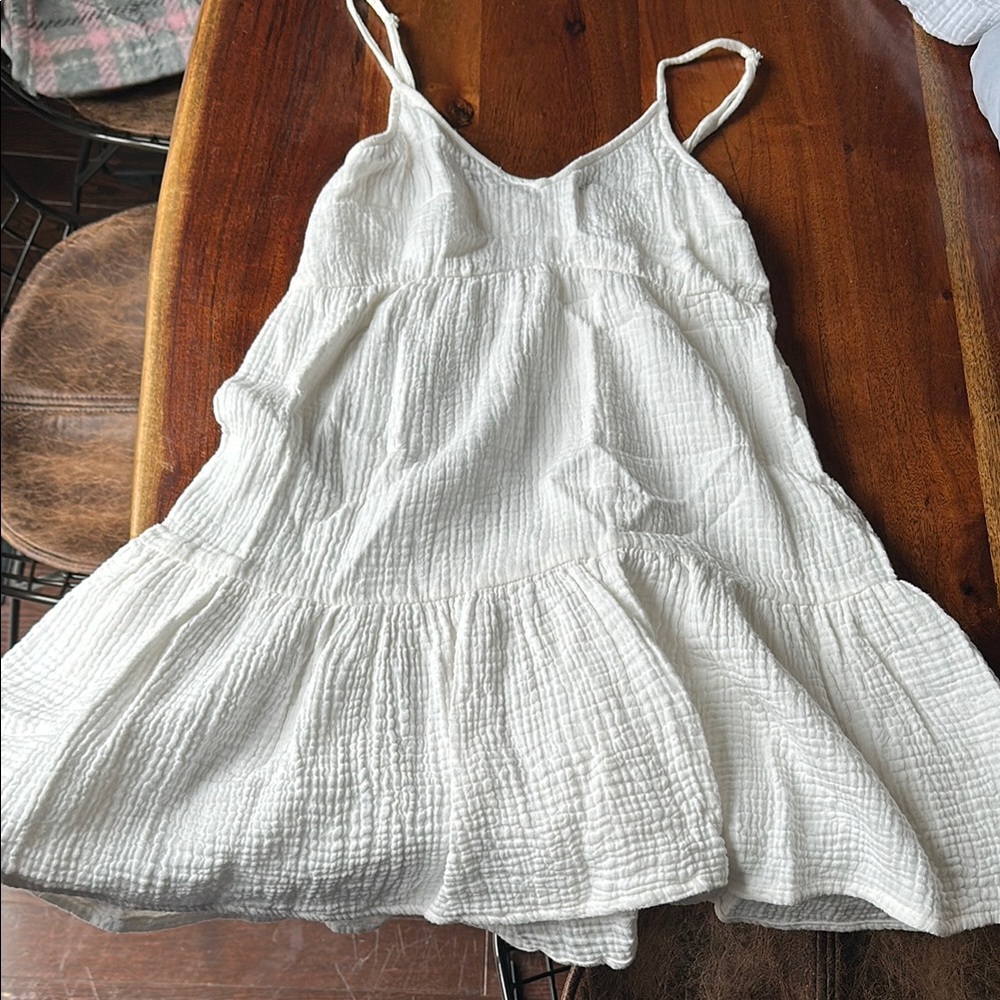 Billabong White Gauze Mini Dress with Spaghetti Straps
